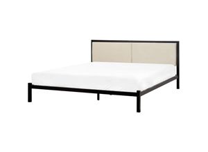 4255664884480 - Bett Schwarz und Hellbeige Metall mit Lattenrost 160 x 200 cm Hohes Kopfteil Ohne Fußteil Modern Industrie-Design Metallbett Doppelbett