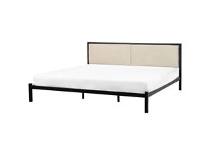 4255664884497 - Beliani - Bett Schwarz und Hellbeige Metall mit Lattenrost 180 x 200 cm Hohes Kopfteil Ohne Fußteil Modern Industrie-Design Metallbett Doppelbett