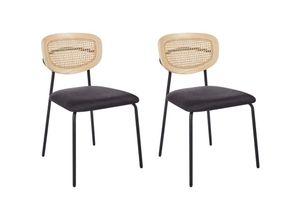 4255664884701 - Esszimmerstuhl 2er Set Schwarz Stoffbezug Wiener-Geflecht Rückenlehne mit Schwarzen Metallbeinen Ohne Armlehnen Boho Stuhl für Esszimmer