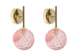 4255664893871 - Beliani - Wandlampen 2er Set Rosa u Gold aus Glas Rund Kugel Glamourös Eleganter Stil Modernes Design für Wohnzimmer Schlafzimmer Flur 4255664893871 - Beliani - Wandlampen 2er Set Rosa u Gold aus Glas Rund Kugel Glamourös Eleganter Stil Modernes Design für Wohnzimmer Schlafzimmer Flur