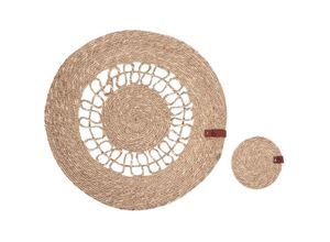 4255664896377 - Beliani - 6 Personen Tischset mit Untersetzern Naturfarben Seegras Geflochten Lochmuster Rund ⌀ 35 cm 12-Teilig Handmade Boho Esszimmer Küche