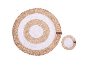 4255664897046 - Beliani - 6 Personen Tischset mit Untersetzern Naturfarben   Weiß Jute u Baumwolle Geflochten Rund ⌀ 35 cm 12-Teilig Handmade Boho-Stil Esszimmer