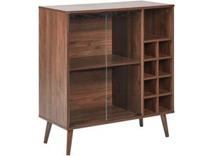 4255664898586 - Beliani - Sideboard mit Weinregal Dunkelbraun mit Glas Türen Elegant Glasvitrine Weinschrank Aufbewahrung Stauraum Wohnzimmer Küche Flur