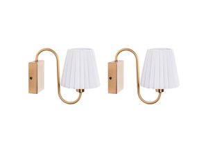 4255664898647 - Beliani - Wandlampe 2er Set Weiß u Gold mit Plissee Lampenschirm Stoff Metall Eisen Sockel Glamourös Eleganter Stil für Schlafzimmer Wohnzimmer