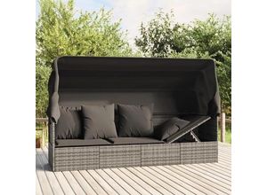 4255677211860 - furnicato Gartenliege Outdoor-Loungebett mit Dach und Kissen Grau Poly Rattan