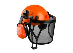 4255681401035 - MUSTBAU Sicherheitshelm Schutzhelm Set - EN397 mit Ohrschützern und Netzvisier - Verstellbarer Kopfbügel von 53 bis 63 cm - Ideal für Forstwirtschaft Baustellen und Dienstleistungen