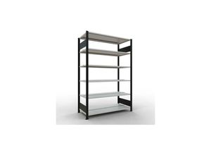 4255681564754 - Schulte Büro-Fachbodenregal MULTIplus150 Stecksystem mit Mittelanschlag Grundregal Fachlast 150kg 200x130x60cm 6 Ebenen Beidseitig nutzbar