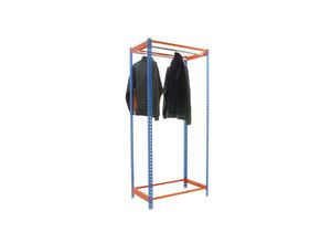 4255681575606 - PROREGAL Kleiderstangenregal Metal Einzel HxBxT 250x90x50cm Blau Orange Kleiderständer Garderobe Klamottenregal Stangenregal Regal