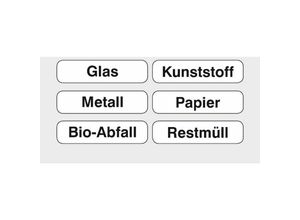 4255681577815 - Aufkleber-Set Wortbegriffe für Abfallarten HxB 1x30cm 6 Stück Papier Kunststoff Restmüll Glas Metall Bio-Abfall