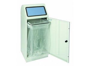 4255681578164 - Abfallbehälter mit großem Einwurf & Tütenhalterung 70 Liter HxBxT 100x40x38cm Feuer- & Geruchshemmend Lichtgrau mit Klappenaufkleber in 3 Farben