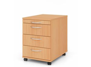 4255681584158 - Proregal-büromöbel Mit Top Leistungsdaten - Rollcontainer Anssi Buche HxBxT 59x428x58cm Bogengriff 4 Schübe Mit Schloss & Zentralverriegelung