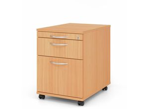 4255681584356 - Proregal-büromöbel Mit Top Leistungsdaten - Rollcontainer Aimo Buche HxBxT 59x428x58cm Bogengriff 3 Schübe Mit Schloss & Zentralverriegelung