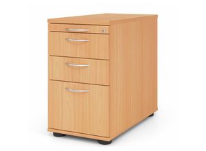 4255681585155 - Standcontainer Eliel Buche HxBxT 76x428x80cm Bogengriff 4 Schübe Mit Schloss & Zentralverriegelung