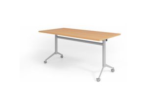 4255681585575 - Klapptisch Jukka 160x80cm Buche Stahlgestell silber fahrbar Arbeitshöhe 75 cm Tischplatte um 90° kippbar