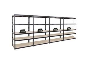 4255681585872 - Proregal-regale Günstig Kaufen - proregal Mega Deal 4x Schwerlastregal Giant Tiger HxBxT 200x120x60cm Fachlast 265kg 5-Ebenen Schwarz Garagenregal