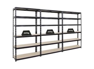 4255681585940 - Proregal Mega Deal 3x Schwerlastregal Giant Tiger xl HxBxT 220x120x40cm Fachlast 265kg 6-Ebenen Schwarz Garagenregal Lagerregal Steckregal