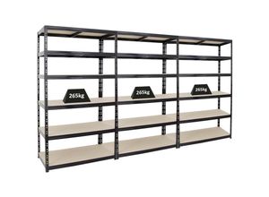 4255681585988 - Proregal Mega Deal 3x Schwerlastregal Giant Tiger xl HxBxT 220x120x60cm Fachlast 265kg 6-Ebenen Schwarz Garagenregal Lagerregal Steckregal