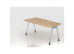 4255681594447 - Proregal-büromöbel Mit Top Leistungsdaten - Schreibtisch Keijo Eiche BxT 160x80cm Höhe 68-76cm stufenlos höhenverstellbar A-förmiges Rundrohrgestell