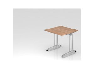 4255681594690 - Proregal-büromöbel Mit Top Leistungsdaten - Schreibtisch Markku Nussbaum BxT 80x80cm Arbeitshöhe 72cm höhenjustierbar 0-10 mm C-Fuß-Gestell Silber