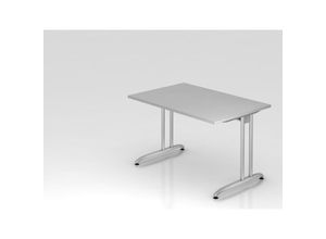 4255681594744 - Schreibtisch Markku Grau BxT 120x80cm Arbeitshöhe 72cm höhenjustierbar 0-10 mm C-Fuß-Gestell Silber Rechteckform