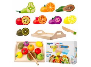 4255686400507 - Kinderküche Zubehör Obst aus Holz zum Schneiden mini Koch Spielzeug