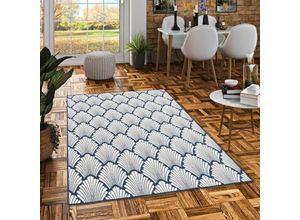 4255686700072 - - In- und Outdoor Teppich Beidseitig Cape Cod Modern Blau Creme - 120x160 cm