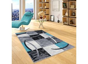 4255686700935 - - Designer Teppich Brilliant Karo Grau Türkis Trend - 80x150 cm