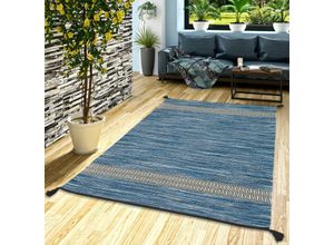 4255686703370 - - Natur Teppich Kelim Toskana Blau - 70x140 cm