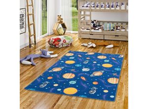 4255686707491 - - Kinder Spiel Teppich Weltall Blau - 80x160 cm