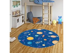 4255686707736 - - Kinder Spiel Teppich Weltall Blau Rund - 100 cm Rund