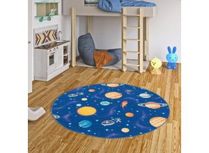 4255686707767 - Kinder Spiel Teppich Weltall Blau Rund - 200 cm Rund