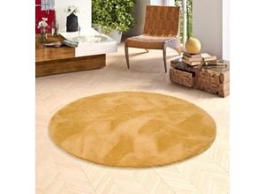 4255686710699 - Luxus Super Soft Hochflor Langflor Teppich Silky Curry Rund - 160 cm Rund