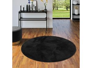 4255686710774 - Luxus Super Soft Hochflor Langflor Teppich Silky Schwarz Rund - 160 cm Rund