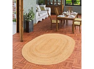 4255686717285 - Naturfaser Teppich Handgefertigt Jute Salsa Natur Uni Oval - 140x200 cm