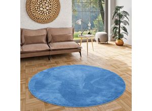 4255686726560 - Luxus Super Soft Hochflor Langflor Teppich Silky Blau Rund - 120 cm Rund