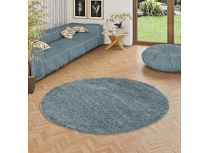 4255686739454 - - Hochflor Langflor Shaggy Teppich Fluffy Blau Rund - 120 cm Rund