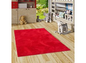 4255686760861 - Super Soft Kinder Hochflor Teppich Silky Kids Rot - 140x200 cm