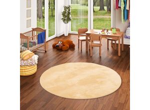 4255686767426 - Kinder und Jugend Super Soft Fellteppich Pearl Kids Gelb Rund - 160 cm Rund