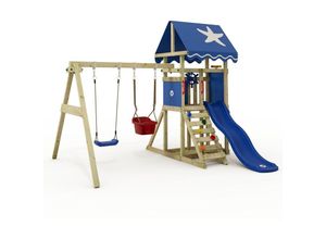 4255689914605 - Wickey - Klettergerüst Spielturm DinkyStar für Kleinkinder mit Rutsche und Kinderschaukel Babyschaukel mit Sicherheitsgurten 10 Jahre Garantie