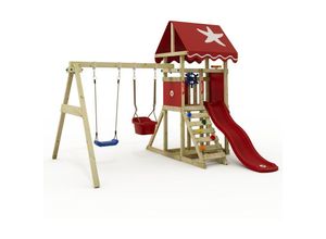 4255689914674 - Klettergerüst Spielturm DinkyStar für Kleinkinder mit Rutsche und Kinderschaukel Babyschaukel mit Sicherheitsgurten 10 Jahre Garantie - rot - Wickey