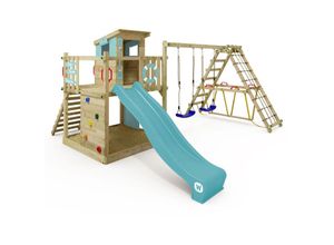 4255689929517 - Spielturm Klettergerüst Smart Surf Schaukel & Rutsche Kletterturm mit Sandkasten Leiter & Spiel-Zubehör - pastellblau - Wickey