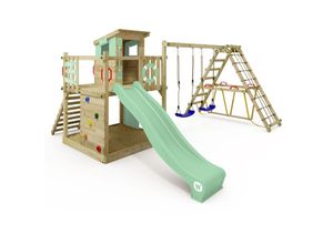 4255689929524 - Spielturm Klettergerüst Smart Surf Schaukel & Rutsche Kletterturm mit Sandkasten Leiter & Spiel-Zubehör - pastellgrün - Wickey