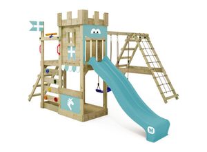 4255689929876 - Spielturm Ritterburg DragonFlyer mit Schaukel & Rutsche Spielhaus mit Sandkasten Kletterleiter & Spiel-Zubehör - pastellblau - Wickey