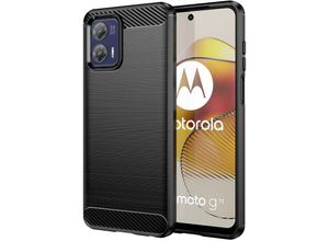 4255698207521 - Markenlos - Carbon Case kompatibel mit Motorola Moto G73 5G flexible Silikon Carbon Hülle schwarz - Schwarz