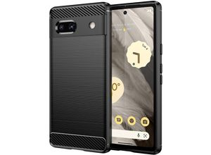 4255698208047 - Markenlos - Carbon Case kompatibel mit Google Pixel 7a flexible Silikon-Carbon-Hülle schwarz - Schwarz