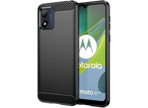 4255698208078 - Markenlos - Carbon Case kompatibel mit Motorola Moto E13 flexible Silikon-Carbon-Hülle schwarz - Schwarz