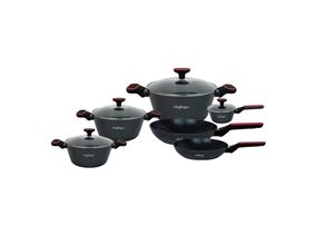 4255698210804 - Cheffinger - Kochgeschirr Set 10 tlg Topfset Induktion Kochtopfset Antihaft Schwarz