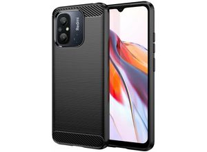 4255698211993 - Markenlos - Carbon-Hülle kompatibel mit Xiaomi Redmi 12C Flexible Silikon-Carbon-Abdeckung Schwarz - Schwarz