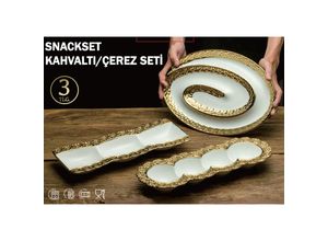 4255698219562 - - 3-Teilig Frühstücksset Snackset Cerez Seti Servierschalen Porzellan Silber Motiv 1