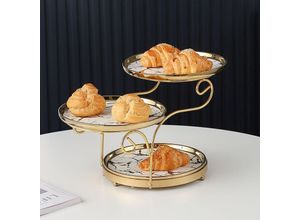 4255698224306 - Trendmax Etagere 3-stufig Marmor Design Porzellan für Dessert Muffin Cake Stand Servierstand Party Dekoration Obst Marmor gold